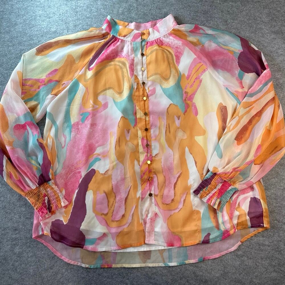 Simlakey Women Oversized Floral Blouse CasualBoho Spring Long Lantern Sleeve 1XL